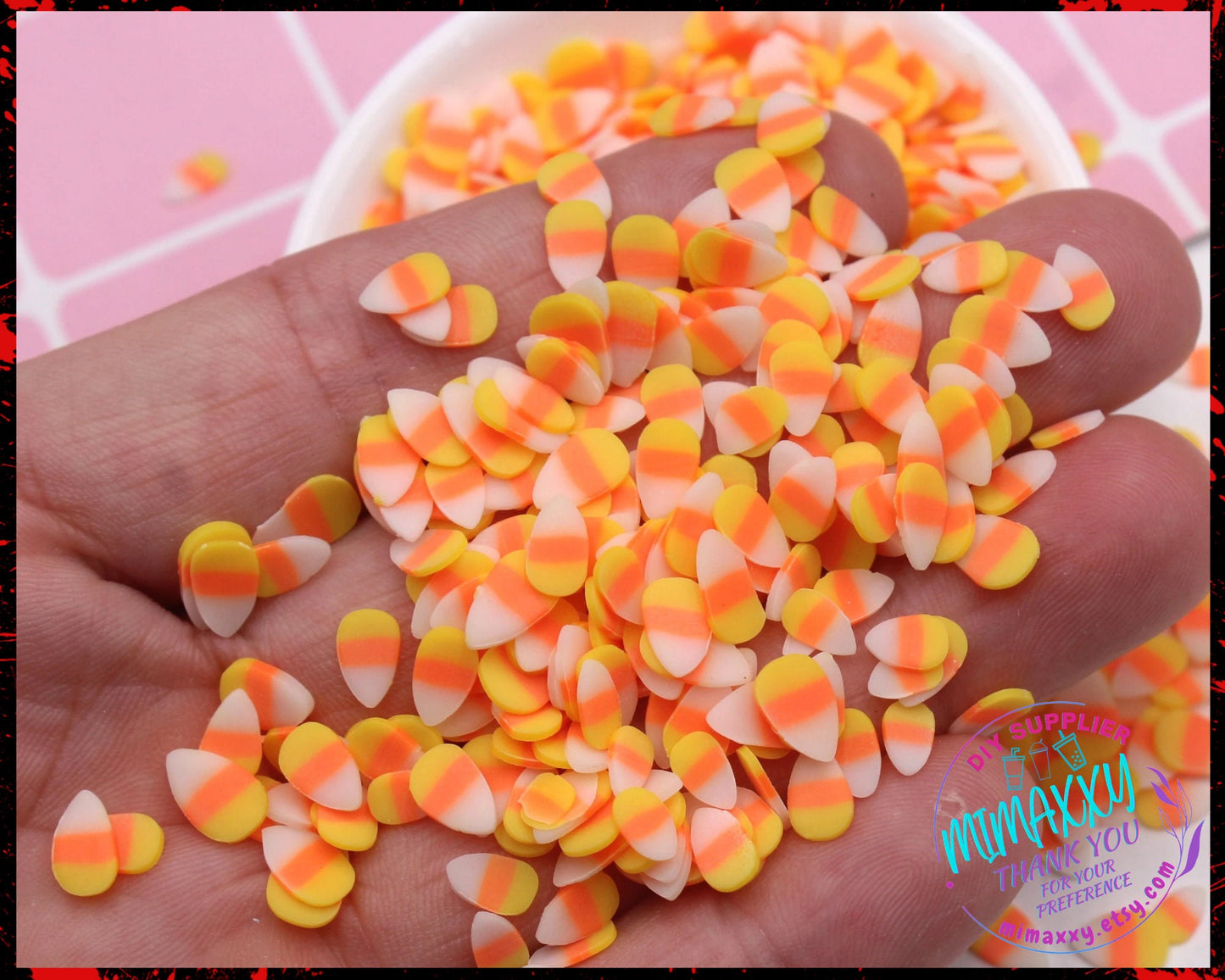 5mm CANDY CORN, Sprinkle, Slime Polymer Clay Slices, Fake Bake Nail, Craft Ships, mix, death, HALLOWEEN 036