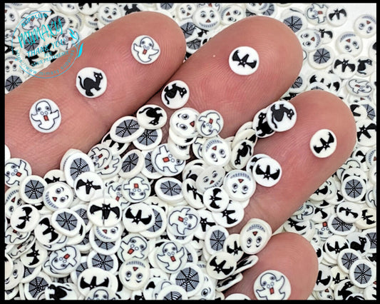 5mm Ghost, Spider, web, black cat, / Sprinkle, Slime Polymer Clay Slices, Fake Bake Nail, Craft Ships, mix, witches, hocus, HALLOWEEN 017