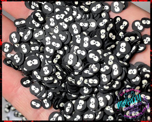 5mm Black Eyes, Sprinkle Slime, Polymer Clay Slice Slices Fake Bake Nail Art Faux Craft , snow globe tumblers supplies, HALLOWEEN 049