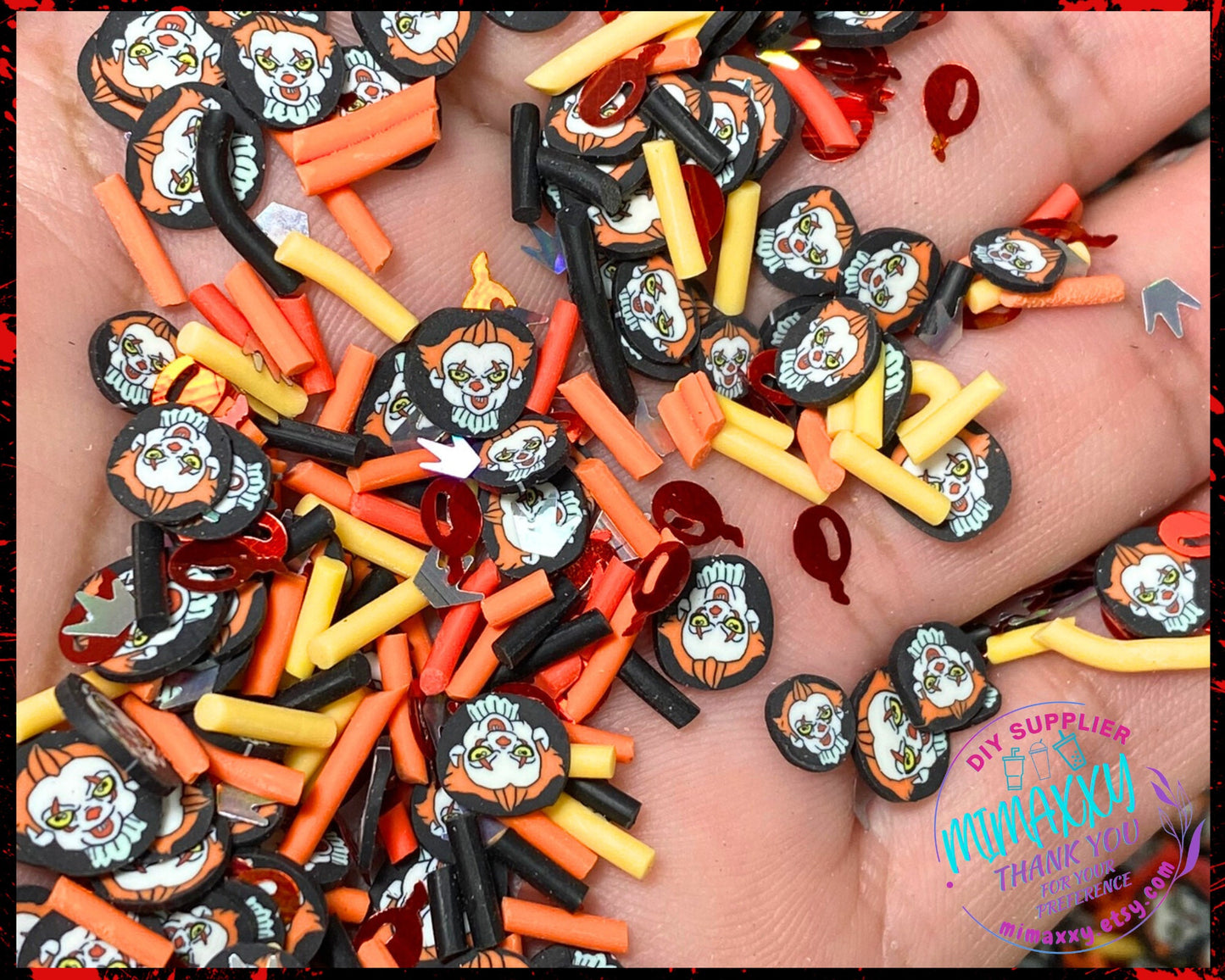 5mm Horror face inspired mix, It, Sprinkle, Slime, resin, Polymer Clay Slices, snow globe tumblers, Fake Bake Nail, Craft, HALLOWEEN MIX 007