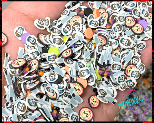 5mm Horror face inspired mix, Michael, Sprinkle, Slime, Polymer Clay Slices, snow globe tumblers, Fake Bake Nail, Craft, HALLOWEEN MIX 005