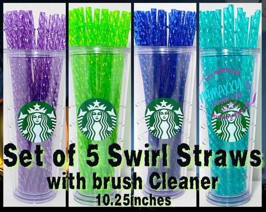 SET of 5 SWIRL STRAW for Starbucks tumbler, Reusable Crystal Replacement 10.25 inches, Plastic Crystal Straw, Reusable Straws, Diy, Crafts