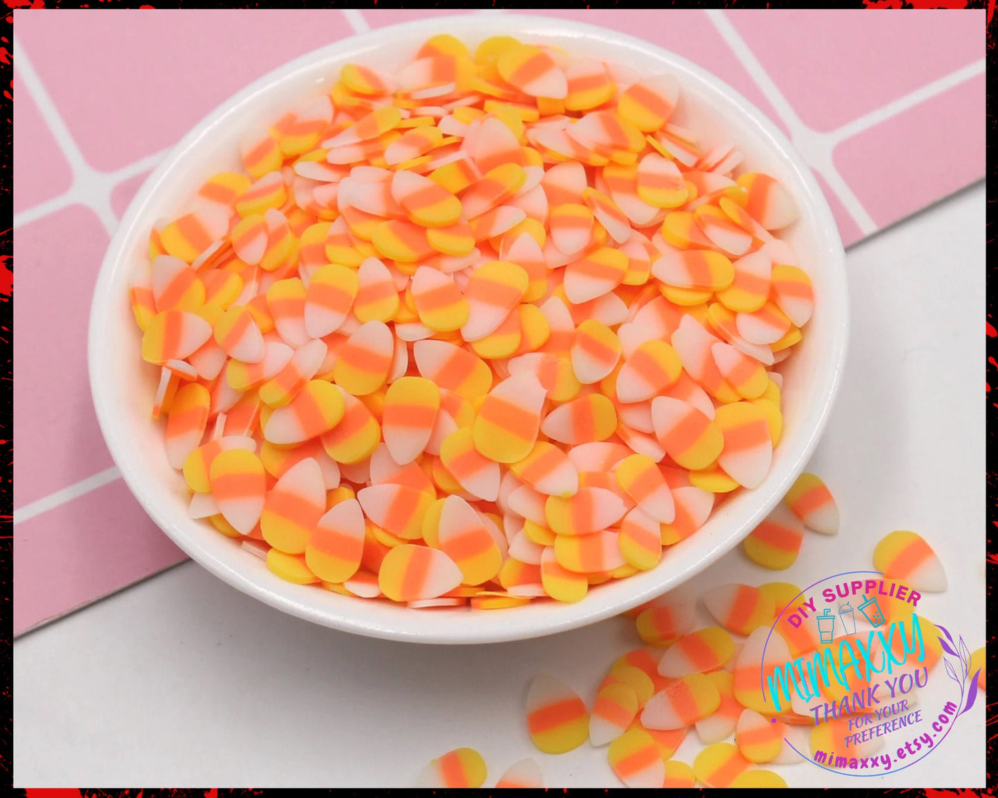 5mm CANDY CORN, Sprinkle, Slime Polymer Clay Slices, Fake Bake Nail, Craft Ships, mix, death, HALLOWEEN 036