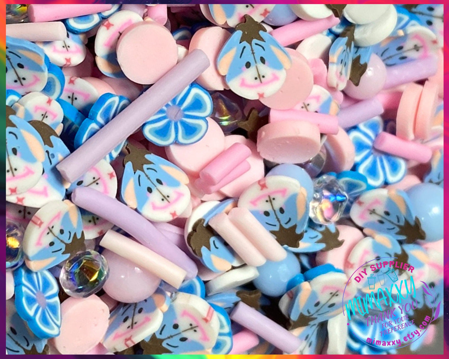 5mm Depressed donkey Mix, Ears, pooh and friends, Sprinkle, Slime Polymer Clay Slices Fake Bake Nail Art Faux Craft Ships, CARTOON MIX 023