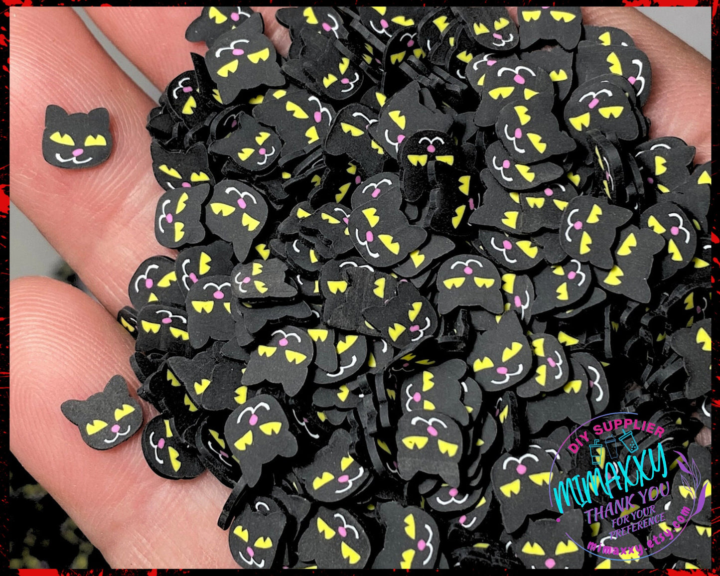 5mm Black Cat, Sprinkle Slime, Polymer Clay Slice Slices Fake Bake Nail Art Faux Craft , snow globe tumblers supplies, HALLOWEEN 043