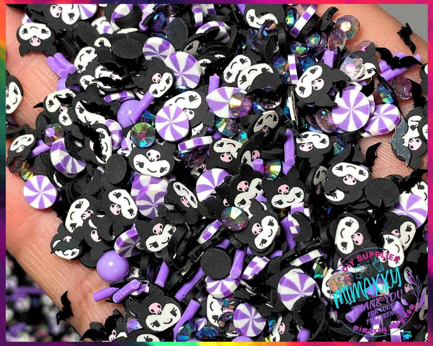 5mm Purple Kitty Halloween mix, Sprinkle Slime, Polymer Clay Slice Slices Fake Bake, Faux Craft , snow globe tumblers, HALLOWEEN MIX 014