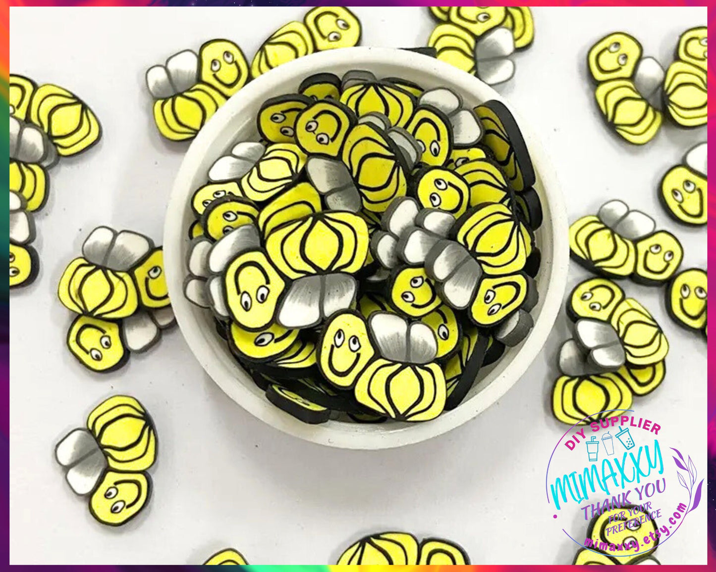 5mm BEE/ Flower/ Sprinkle, Slime, Polymer Clay Slices, Fake, Bake, Nail Art, Faux Craft Ships,Sunflower, Honey, BEE 007