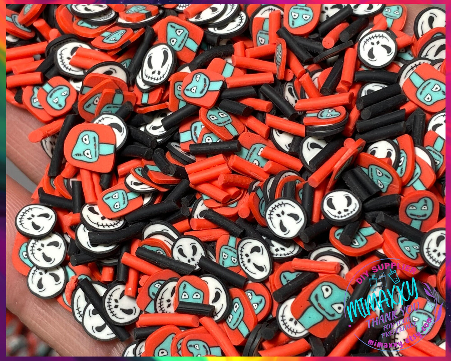 5mm JACK And SALLY Mix, Witches brew/ Sprinkle, Slime Polymer Clay Slices, Fake Bake Nail, Craft, Nightmare before xmas, HALLOWEEN 059