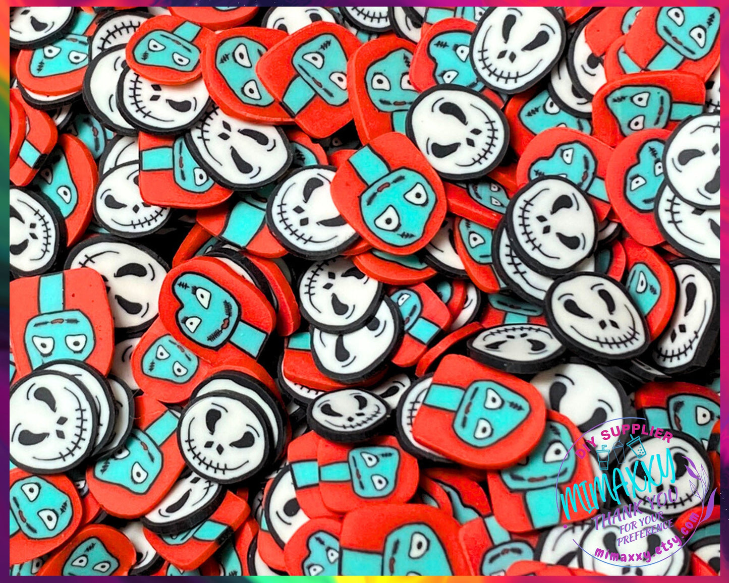 5mm JACK And SALLY Mix, Witches brew/ Sprinkle, Slime Polymer Clay Slices, Fake Bake Nail, Craft, Nightmare before xmas, HALLOWEEN 060