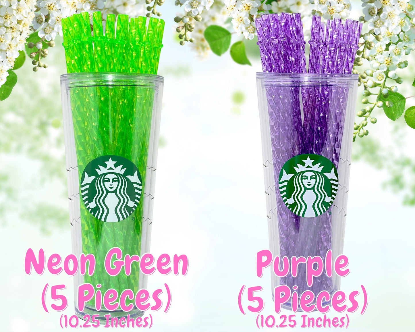 SET of 5 SWIRL STRAW for Starbucks tumbler, Reusable Crystal Replacement 11/10.25/9.25 in, Plastic Crystal Straw,Reusable Straw, Diy, Crafts