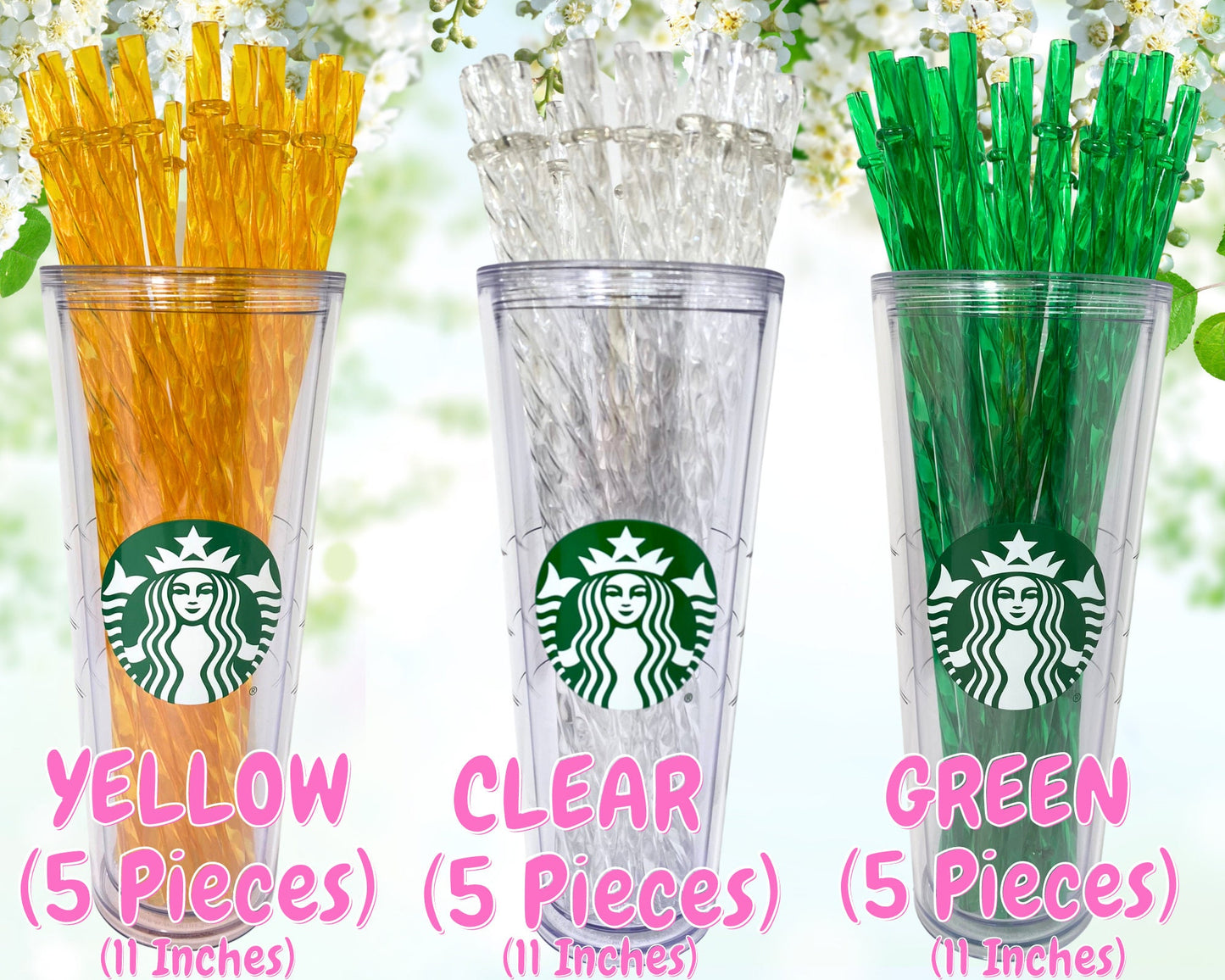 SET of 5 SWIRL STRAW for Starbucks tumbler, Reusable Crystal Replacement 11/10.25/9.25 in, Plastic Crystal Straw,Reusable Straw, Diy, Crafts