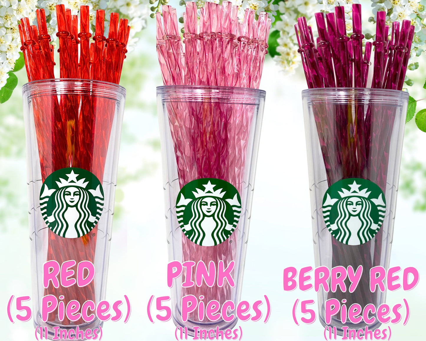 SET of 5 SWIRL STRAW for Starbucks tumbler, Reusable Crystal Replacement 11/10.25/9.25 in, Plastic Crystal Straw,Reusable Straw, Diy, Crafts