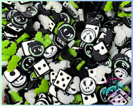 5mm Oogie & Jack, Boogie, Witches, Sprinkle, Slime Polymer Clay Slices, Fake,Nail, Craft , Nightmare before xmas, bath, HALLOWEEN MIX 019