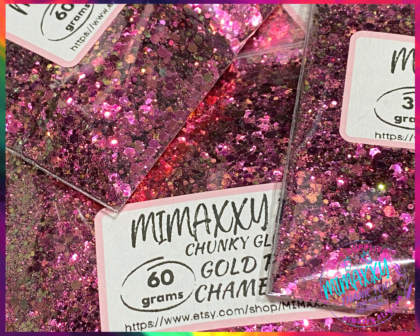 Gold Pink Chameleon, Shaped Glitter, Chunky Glitter Mix, Cosmetic Glitter,Nail Art, Resin art,Snow Globe Tumbler,Craft, CHAMELEON 010