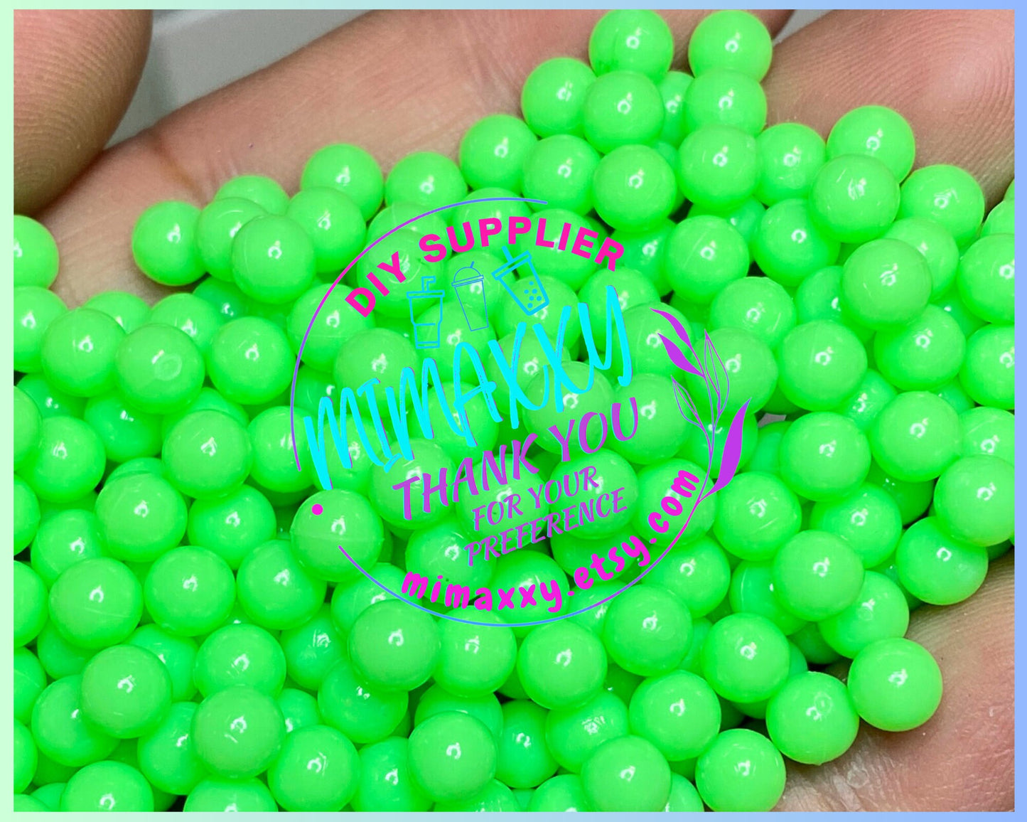 Green Pearl Beads No Hole, Round, Caviar, Resin Charms Cabochons, Slime DIY Craft, boba, Decoration, snow globe tumbler, jewerly, BEADS 004