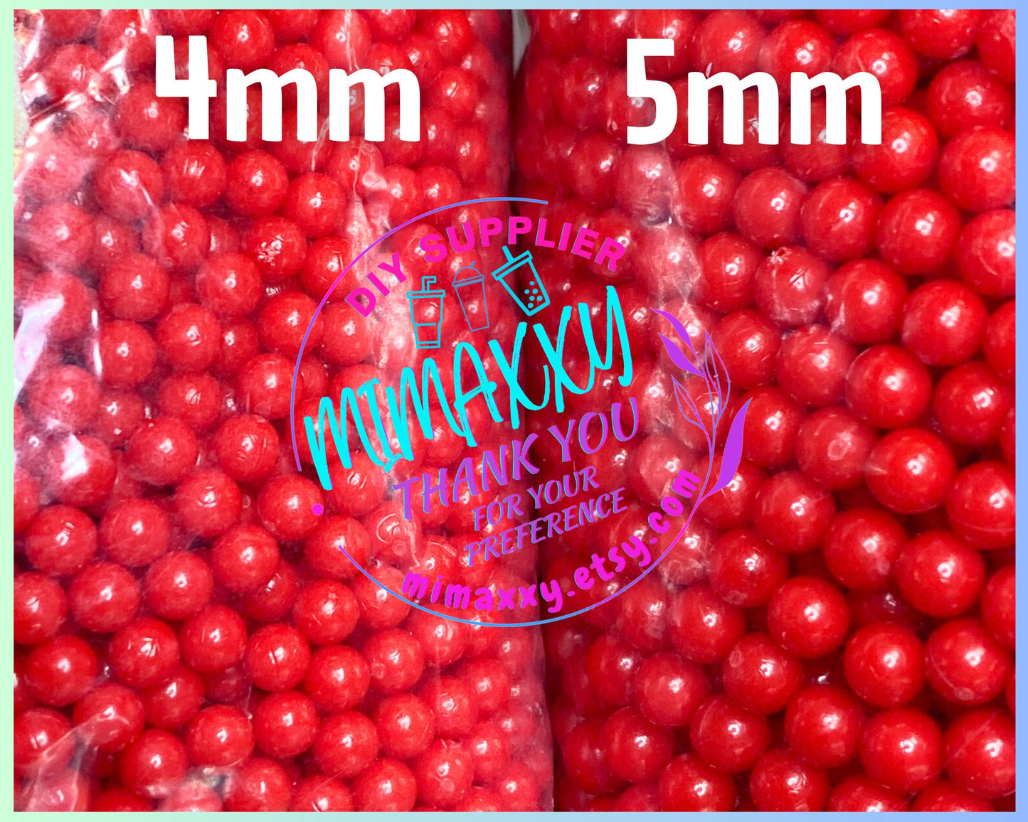 Red Pearl Beads No Hole, Round, Caviar, Resin Charms Cabochons, Slime DIY Craft, boba, Decoration, snow globe tumbler, jewerly, BEADS 001