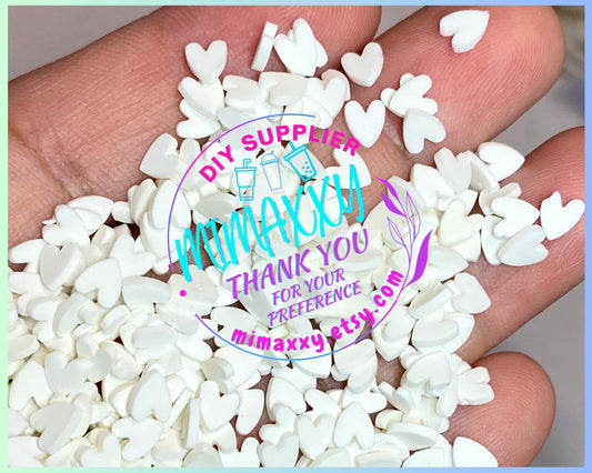 5mm White Heart Polymer Clay Slices, Fimo, DIY, Fake Foo, Slime, Snow Globe Tumblers, Decoden Topping, resin, nail, art, HEART 001