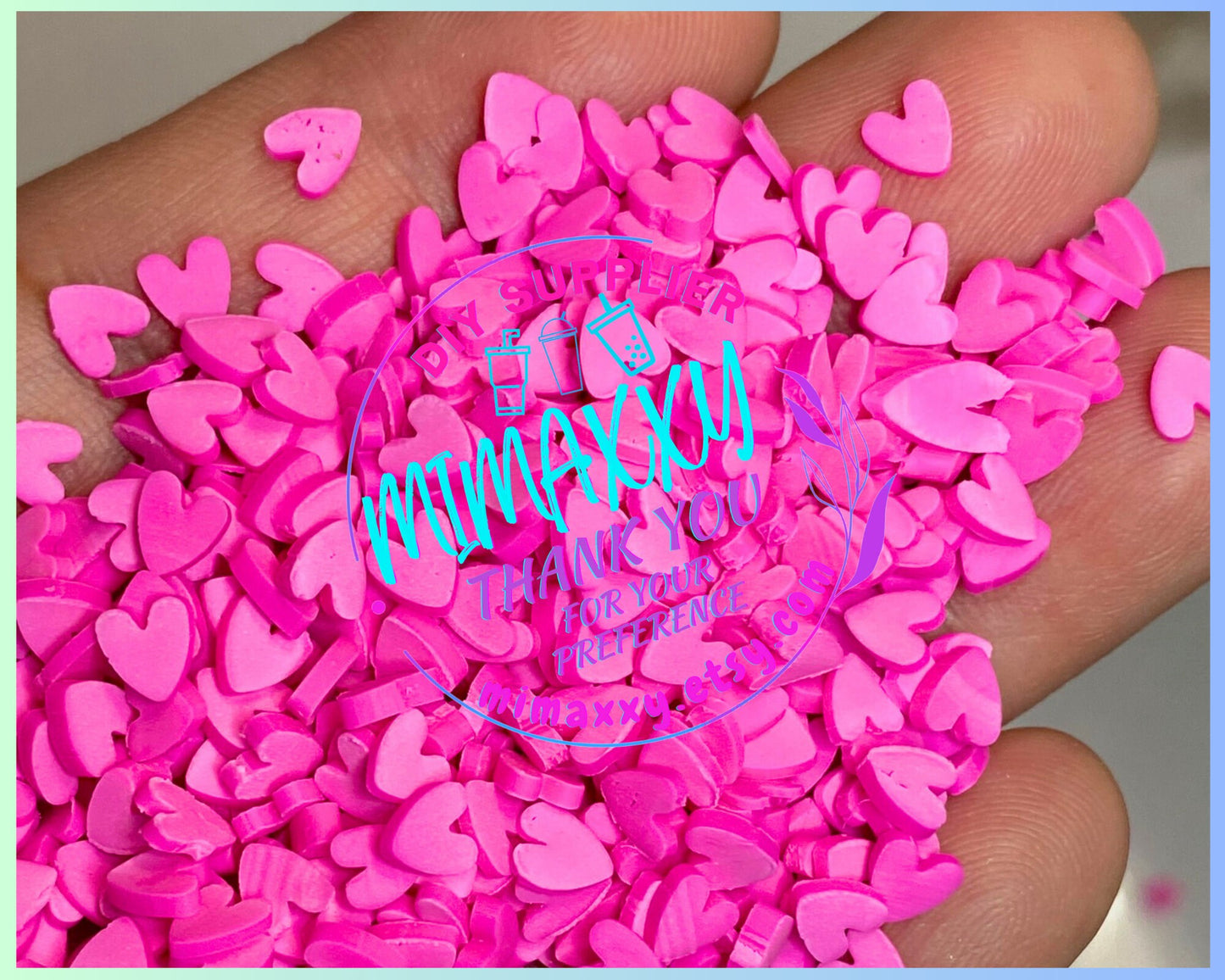 5mm Hot Pink Heart Polymer Clay Slices, Fimo, DIY, Fake Foo, Slime, Snow Globe Tumblers, Decoden Topping, resin, nail, art, HEART 003