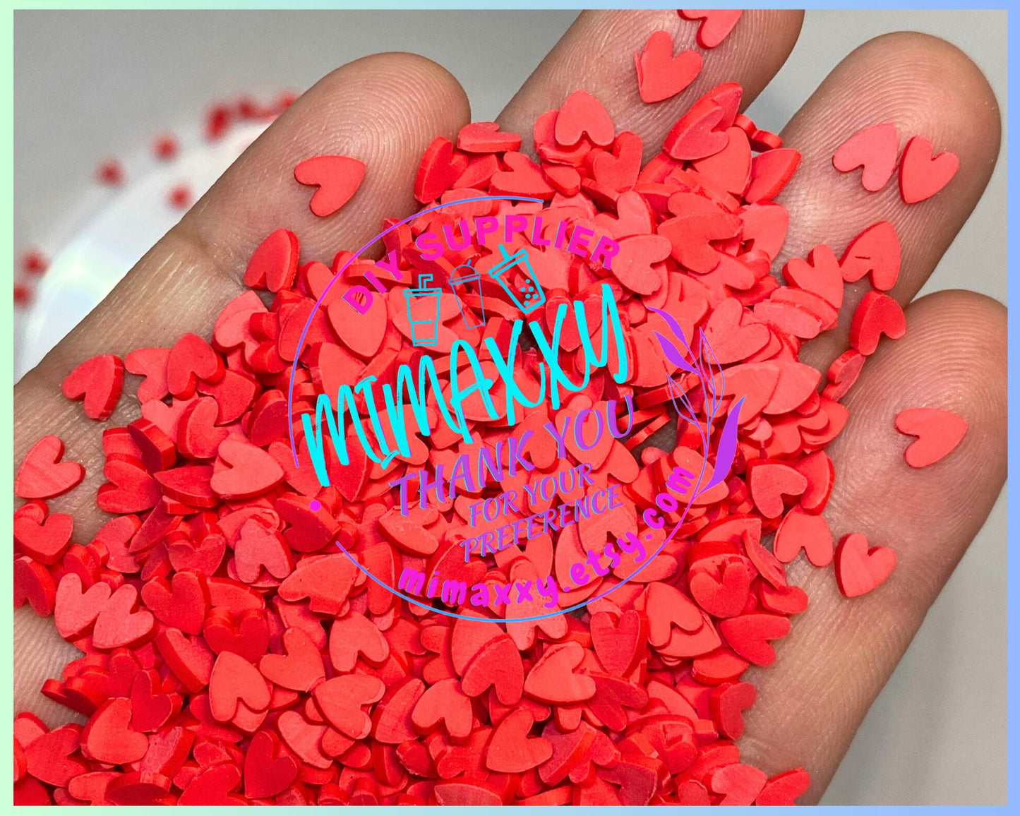 5mm Red Heart Polymer Clay Slices, Fimo, DIY, Fake Foo, Slime, Snow Globe Tumblers, Decoden Topping, resin, nail, art, HEART 006