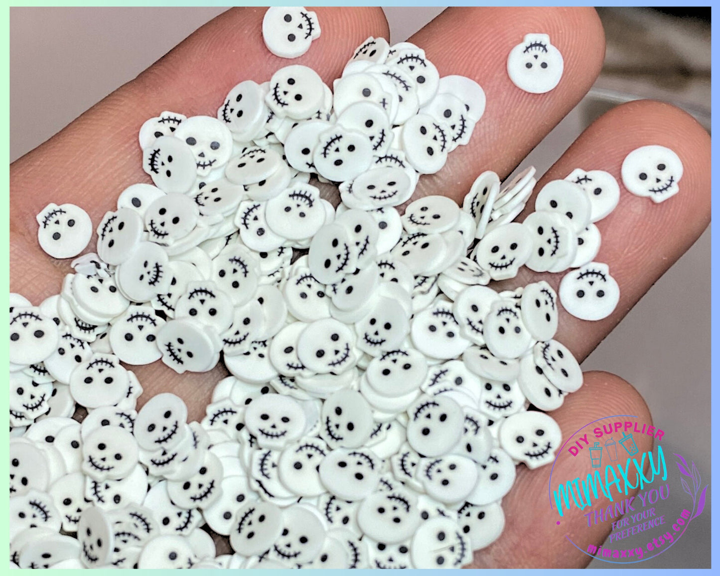 5mm Skull Polymer Clay Slices /Fimo/Slice, Diy /Slime/Snow Globe Tumblers/Deco Topping, ghost, Grave, HALLOWEEN 051