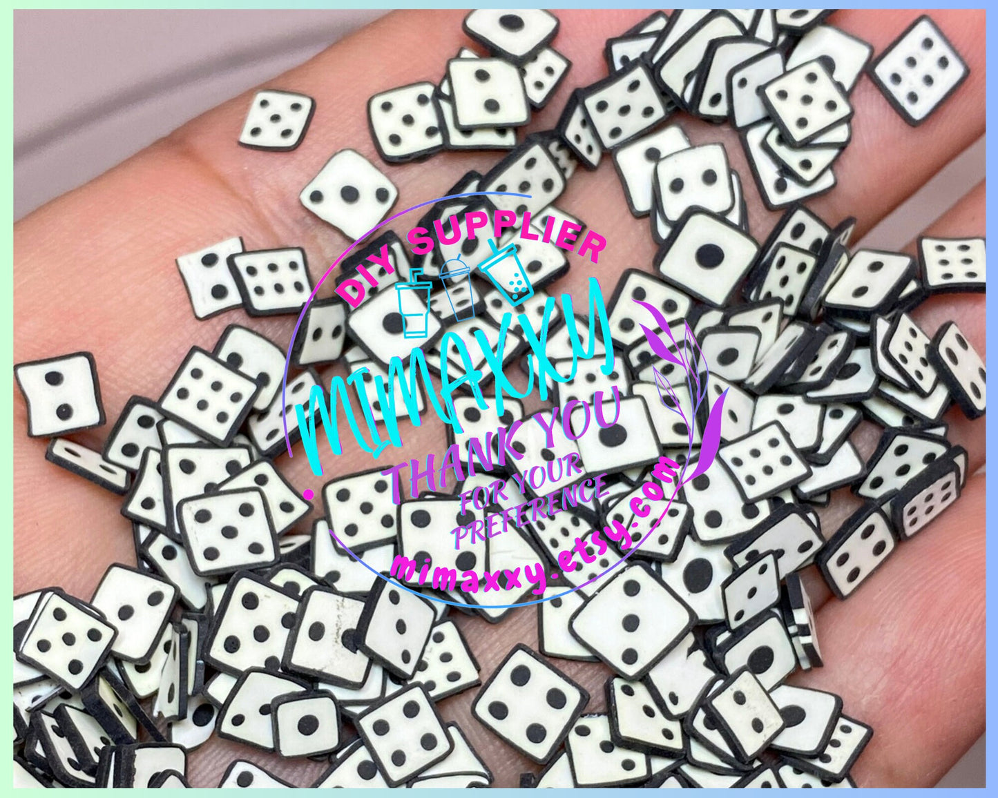 5mm Dice, Cards, Witches brew/ Sprinkle, Slime Polymer Clay Slices, Fake,Nail, Craft , Nightmare before xmas, bath, CASINO 005