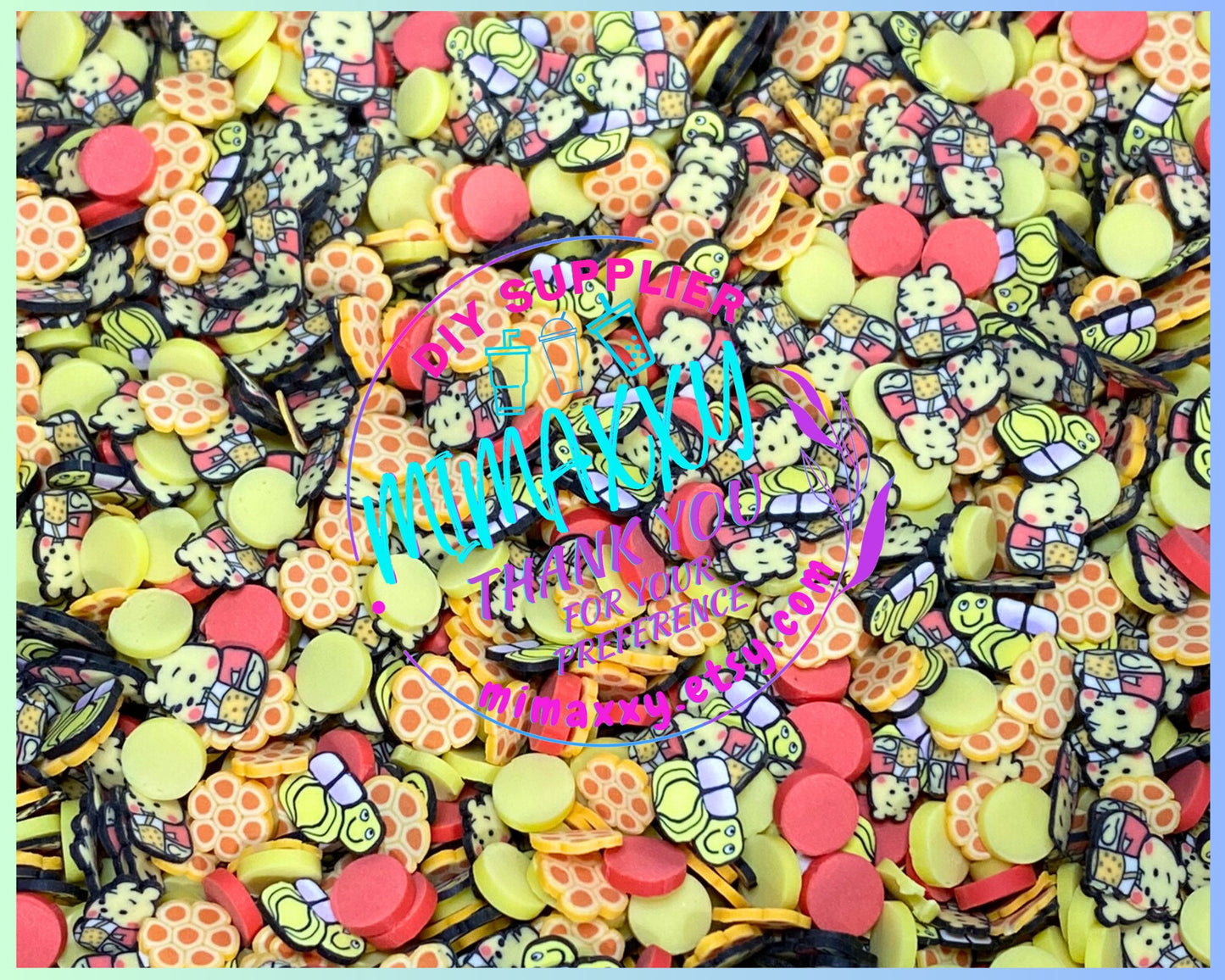 5mm Honey Bear, Ears, winnie and friends, Sprinkle, Slime Polymer Clay Slice Slices Fake Bake Nail Art Faux Craft Ships, BEE 010