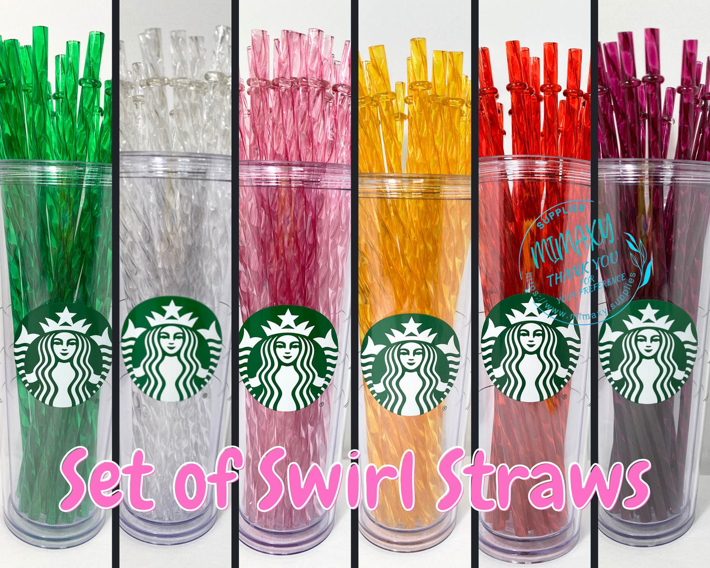 SET of 5 SWIRL STRAW for Starbucks tumbler, Reusable Crystal Replacement 11/10.25/9.25 in, Plastic Crystal Straw,Reusable Straw, Diy, Crafts