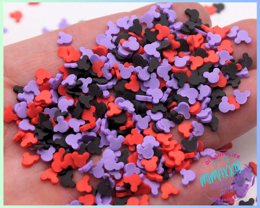 5mm Halloween mix mouse head ears, candy corn/ Sprinkle, Slime Polymer Clay Slices, Fake Bake Nail, Craft, black, purple, red, MOUSE HEAD