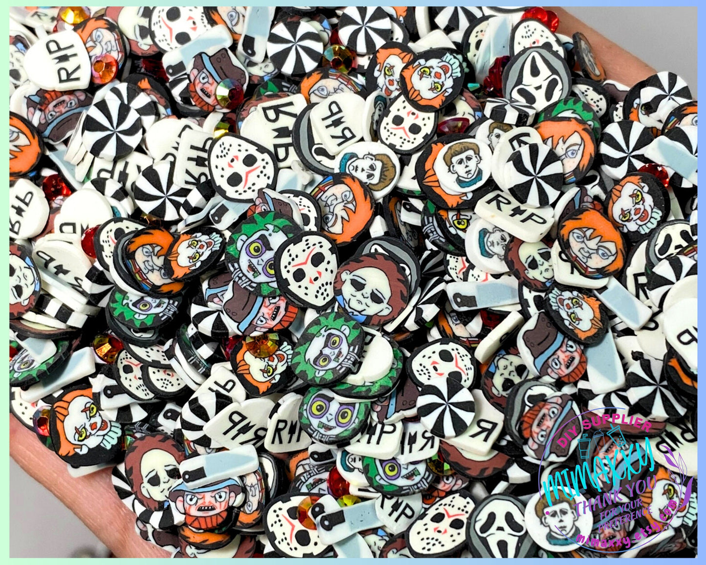 5mm Horror friends mix, ghost, Witches brew / Sprinkle, Slime Polymer Clay Slice, Fake Bake Nail, Craft, mix, black, HALLOWEEN MIX 018