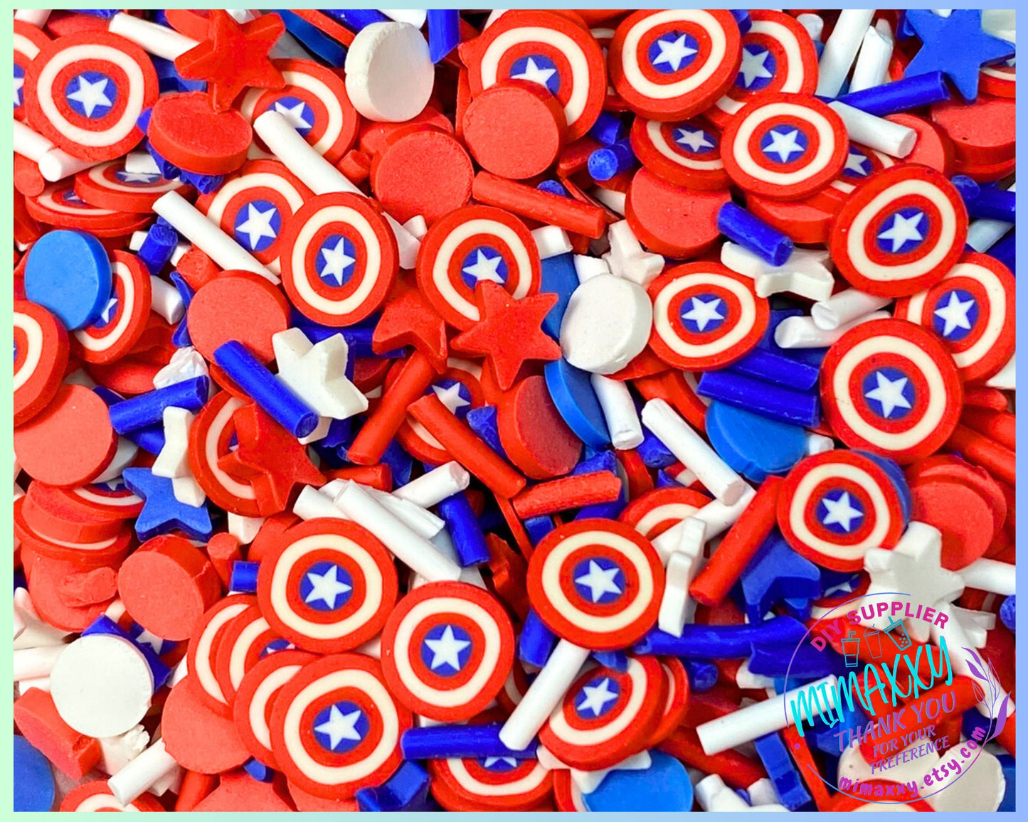 5mm Captain America Shield,Polymer clay slices, Fake sprinkles, snow globe tumbler, resin art, nail art,