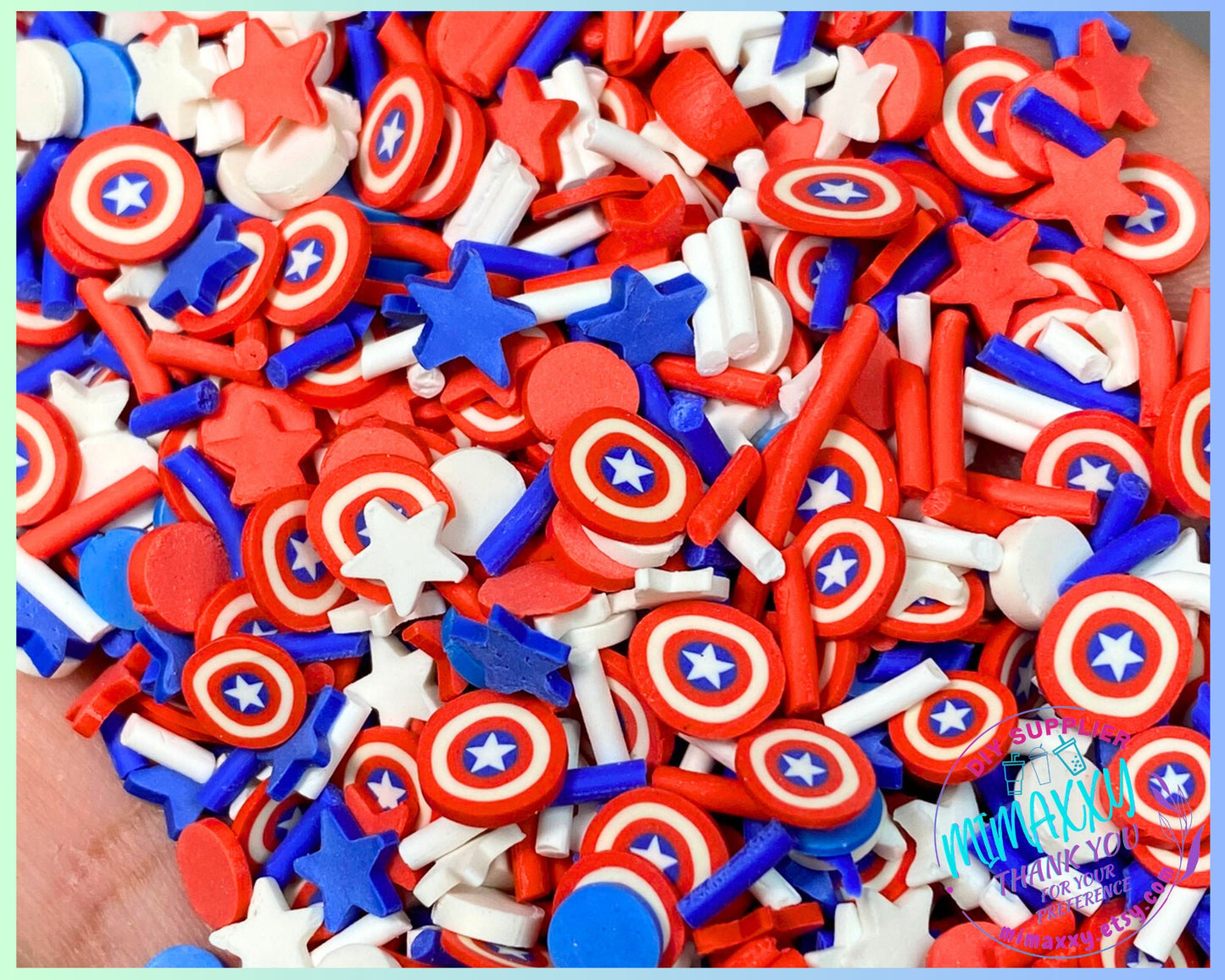 5mm Captain America Shield,Polymer clay slices, Fake sprinkles, snow globe tumbler, resin art, nail art,