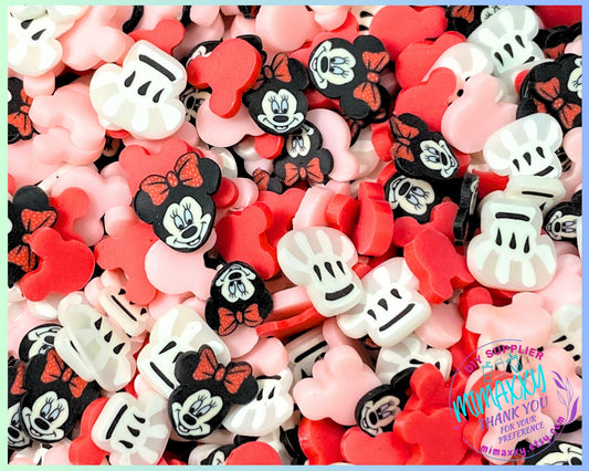 5mm Mouse girl in love, Ears Red Black Sprinkle Slime Polymer Clay Slice Slices Fake Bake Nail Art Faux Craft Ships, MOUSE ITEMS 006