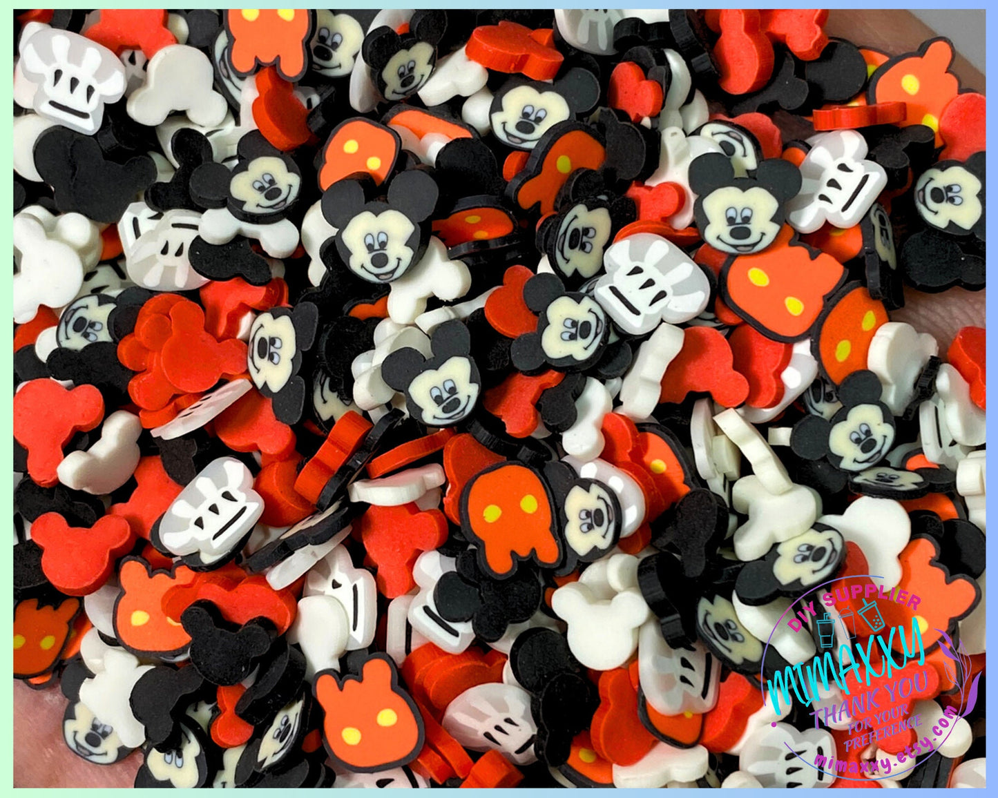 5mm Mix Mouse Classic, Mouse Face, Ears Red Black Sprinkle Slime, Polymer Clay Slice Slices Fake Bake Nail Art Faux Craft, MOUSE ITEMS 007