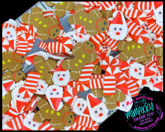 5 mm GINGERBREAD and Santa Mix , Sprinkle, Slime, Polymer Clay Slices, Fake Bake Nail, Craft Ships, winter, snow flake, XMAS 011, CHRISTMAS