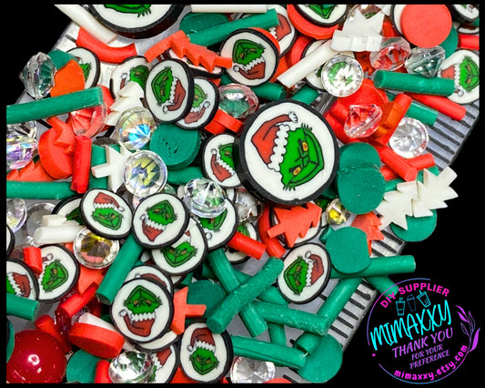 5-10mm Mix GREEN MONSTER Christmas , Sprinkle, Slime, Polymer Clay Slices, Fake Bake Nail, Craft Ships, winter, XMAS 025