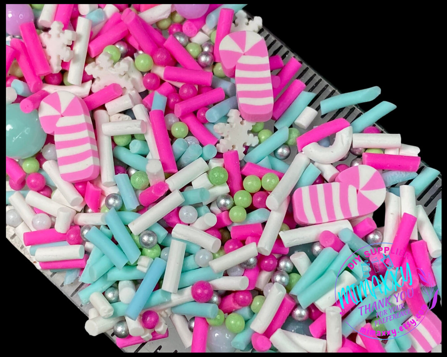 5-10 mm Mix Pink Christmas , Sprinkle, Slime, Polymer Clay Slices, Fake Bake Nail, Craft Ships, mint, winter, snow flake, snow man, XMAS 042