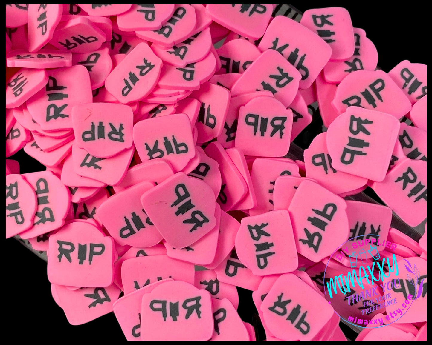 5mm Pink RIP Graveyard Polymer Clay Slices /Fimo/Slice, Diy /Slime/Snow Globe Tumblers/Deco Topping, ghost, Grave, HALLOWEEN 066