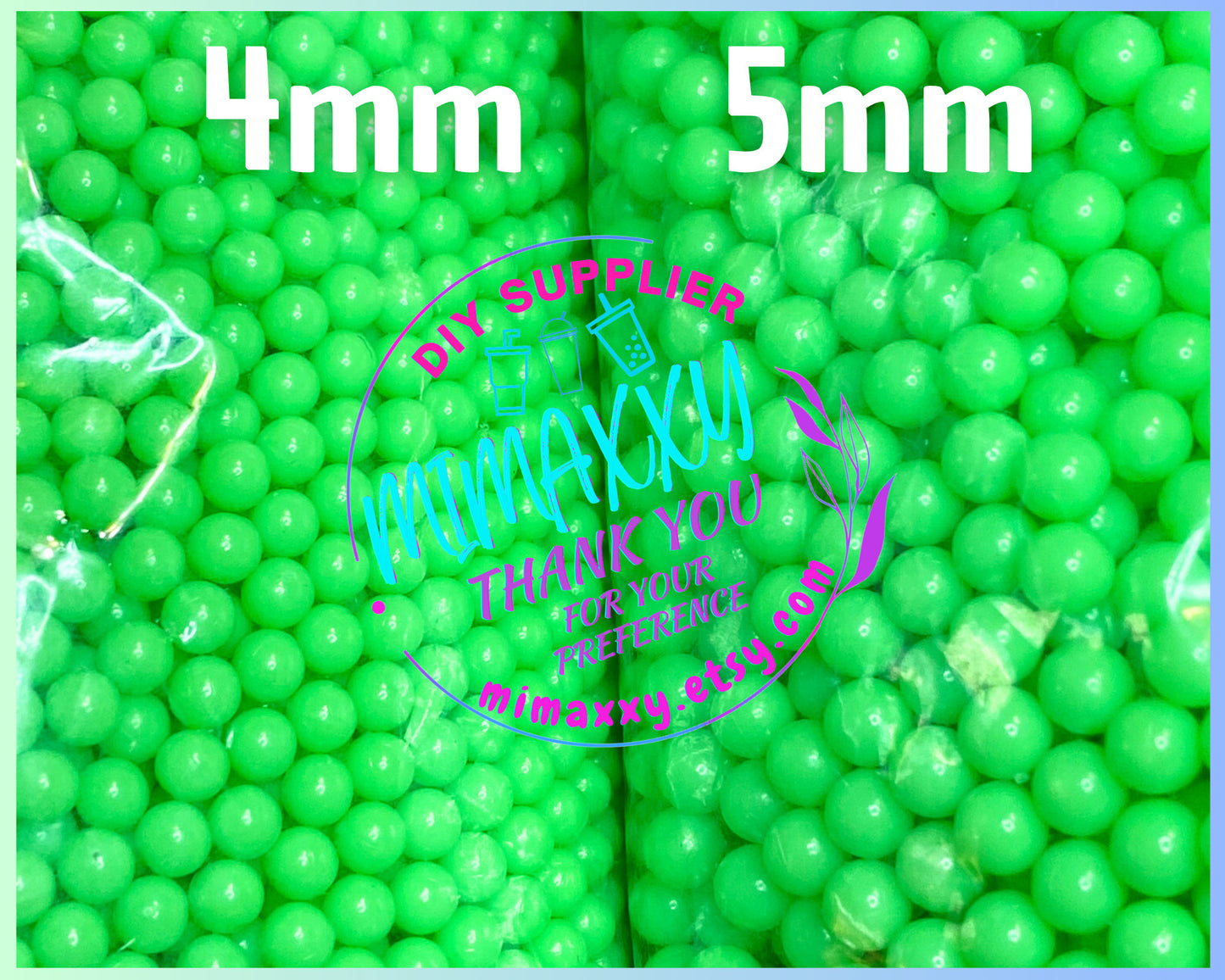 Green Pearl Beads No Hole, Round, Caviar, Resin Charms Cabochons, Slime DIY Craft, boba, Decoration, snow globe tumbler, jewerly, BEADS 004