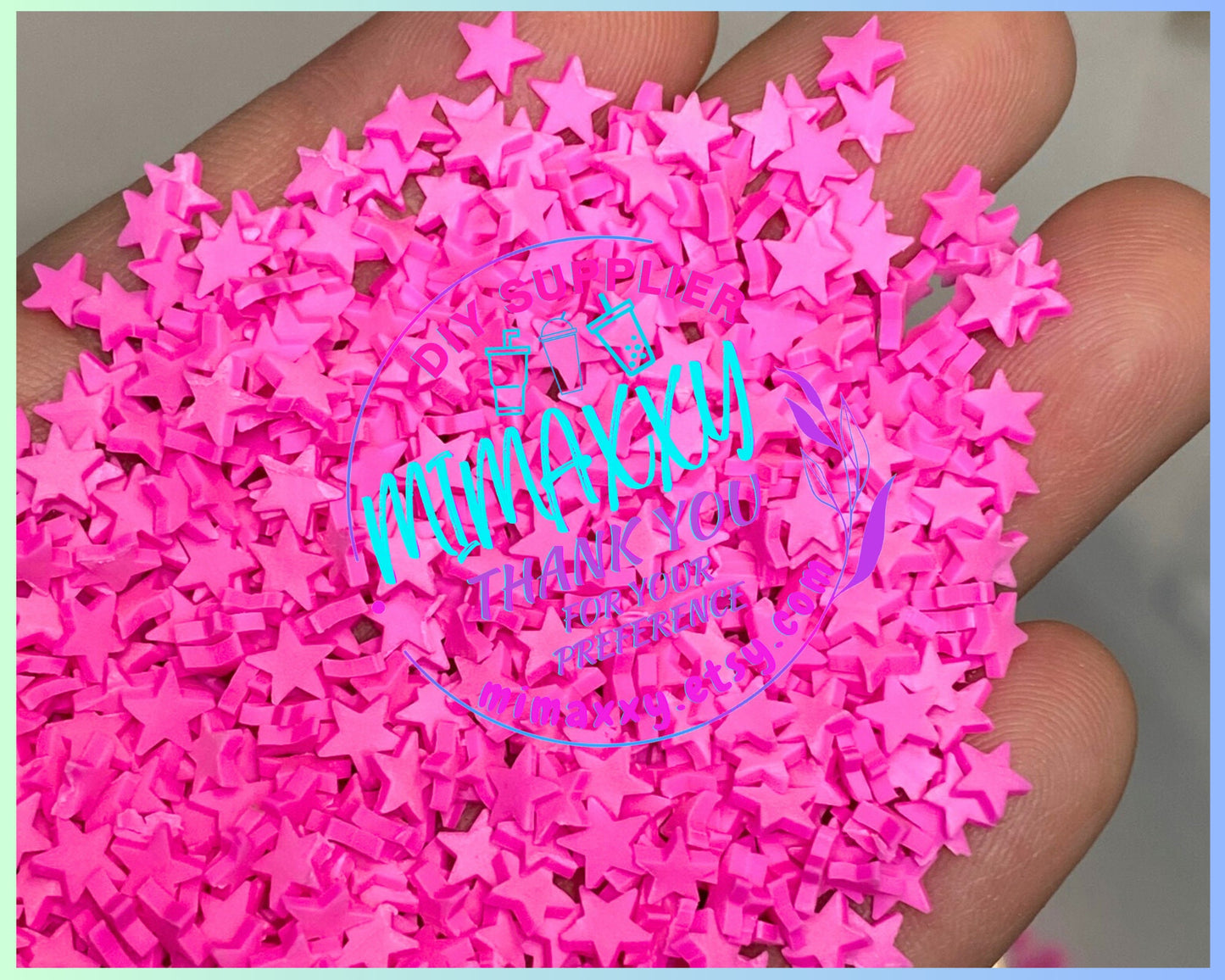 5mm HOT PINK Star Polymer Clay Slices, Fimo, Diy, Fake Foo, Slime, Snow Globe Tumblers, Decoden Topping, resin, nail art,  STARS 008