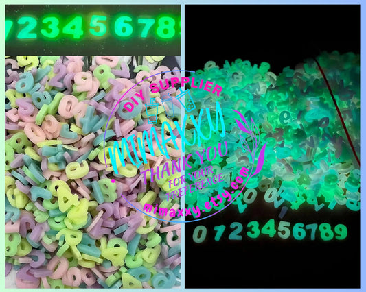 10mm Long Numbers Luminous, Polymer Clay Slices, Solvent Resistant, Tumblers, Cups, Slime, Nail art, Deco, GLOW In The DARK 004