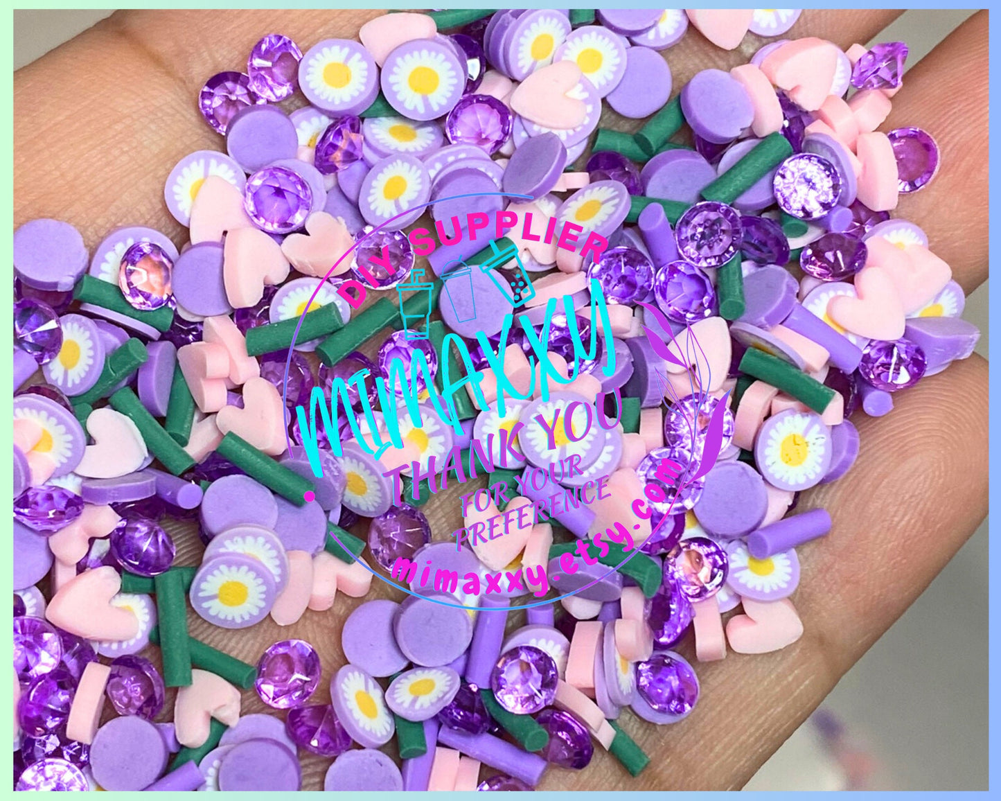 5mm Purple Princess, long hair, mouse, Princess, Sprinkle Slime, Polymer Clay Slice Slices Fake Bake Nail Art Faux Craft , CARTOON MIX 027