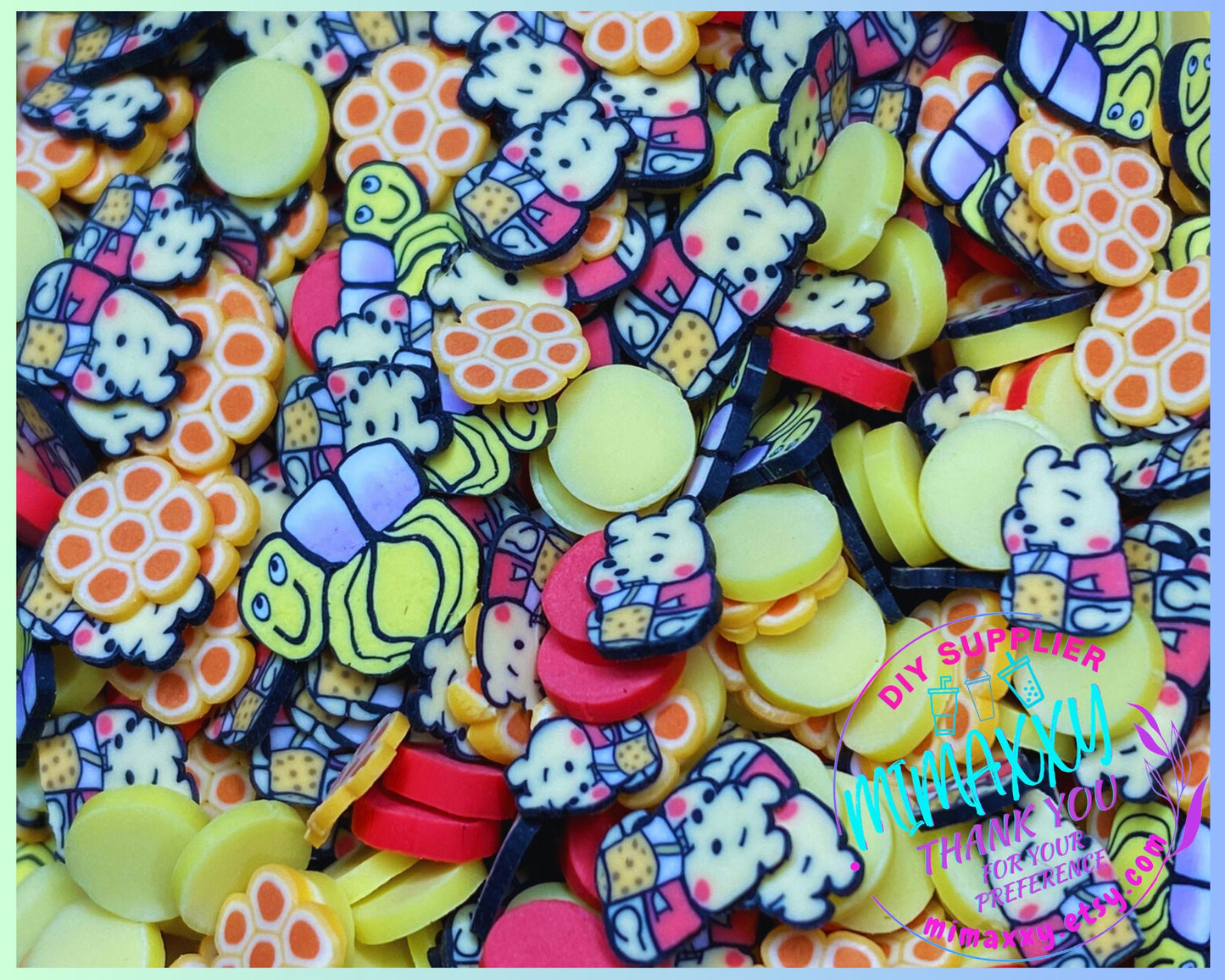 5mm Honey Bear, Ears, winnie and friends, Sprinkle, Slime Polymer Clay Slice Slices Fake Bake Nail Art Faux Craft Ships, BEE 010