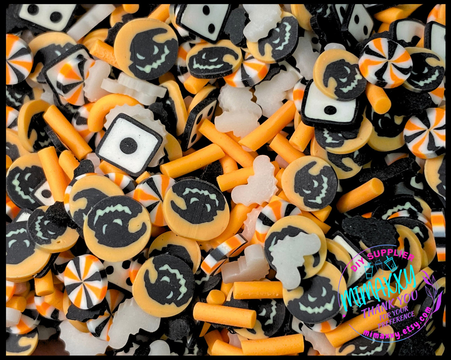 5mm Mix Boogie Orange Christmas, Witches, Sprinkle, Slime Polymer Clay Slices, Fake,Nail, Craft , Nightmare before xmas, HALLOWEEN MIX 022