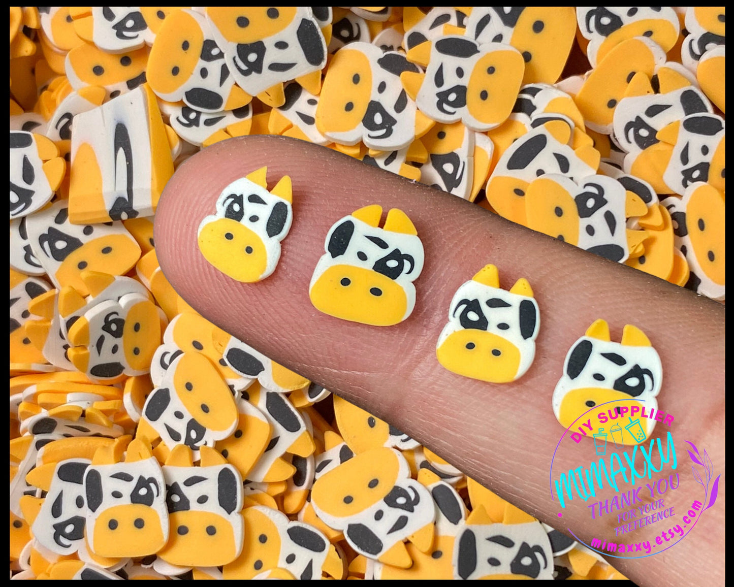 5mm Yellow LITTLE COW,milk, Polymer Clay/Fake Sprinkle/Fimo/Fake Food/Slime/Snow Globe Tumblers/Deco Topping/Fake Dessert, cow. MILK 003