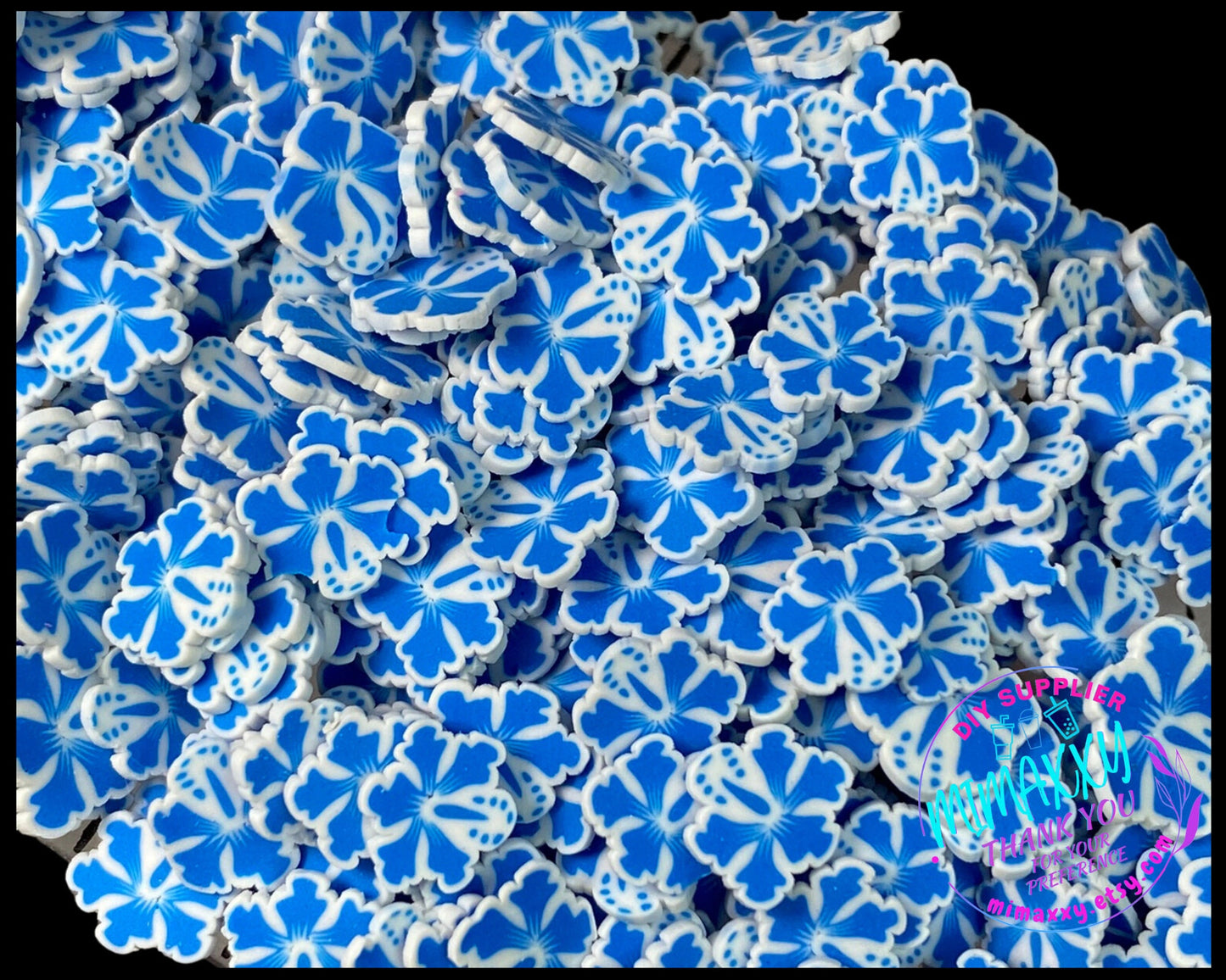 5mm Blue Hibiscus Flower/ Sprinkle, Slime, Polymer Clay Slices, Fake, Bake, Nail Art, Faux Craft Ships, BEACH 005