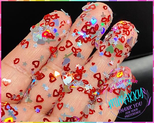 CROSS AND HEARTS, Holographic Shaped Glitter, Chunky Glitter, Cosmetic, Nail Art, Resin art,Snow Globe Tumbler, Valentine, SHAPES