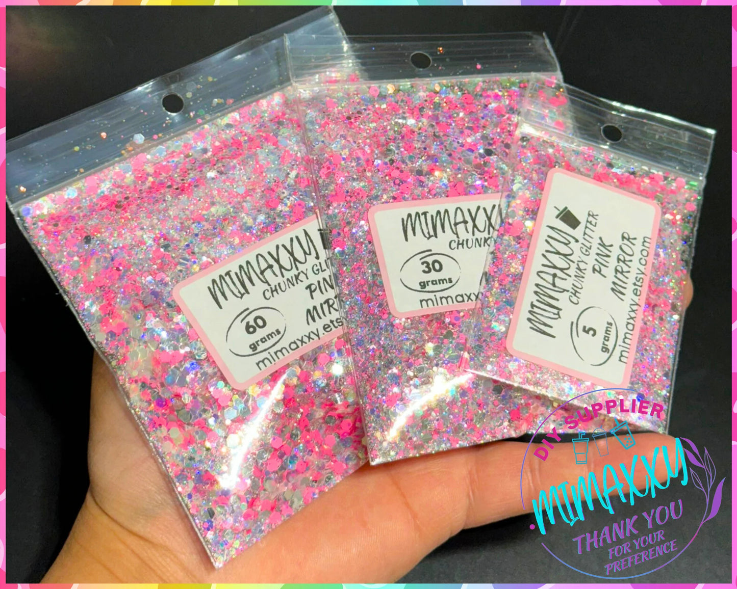 PINK MIRROR , Chunky Glitter Mix, nail art, Cosmetic Glitter,Nail Art, Resin art,Snow Globe Tumbler,Craft, iridescent, 80, Mirror 006