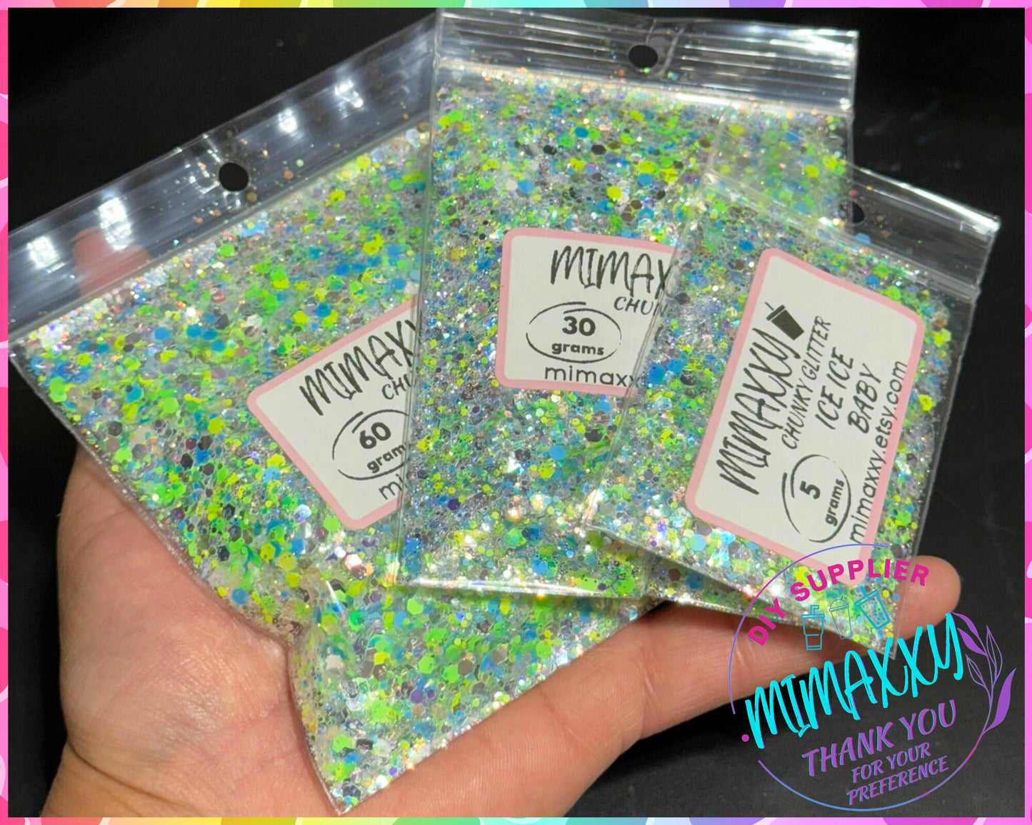 ICE ICE BABY , Chunky Glitter Mix, nail art, Cosmetic Glitter,Nail Art, Resin art,Snow Globe Tumbler,Craft, iridescent, 80, Mirror 003