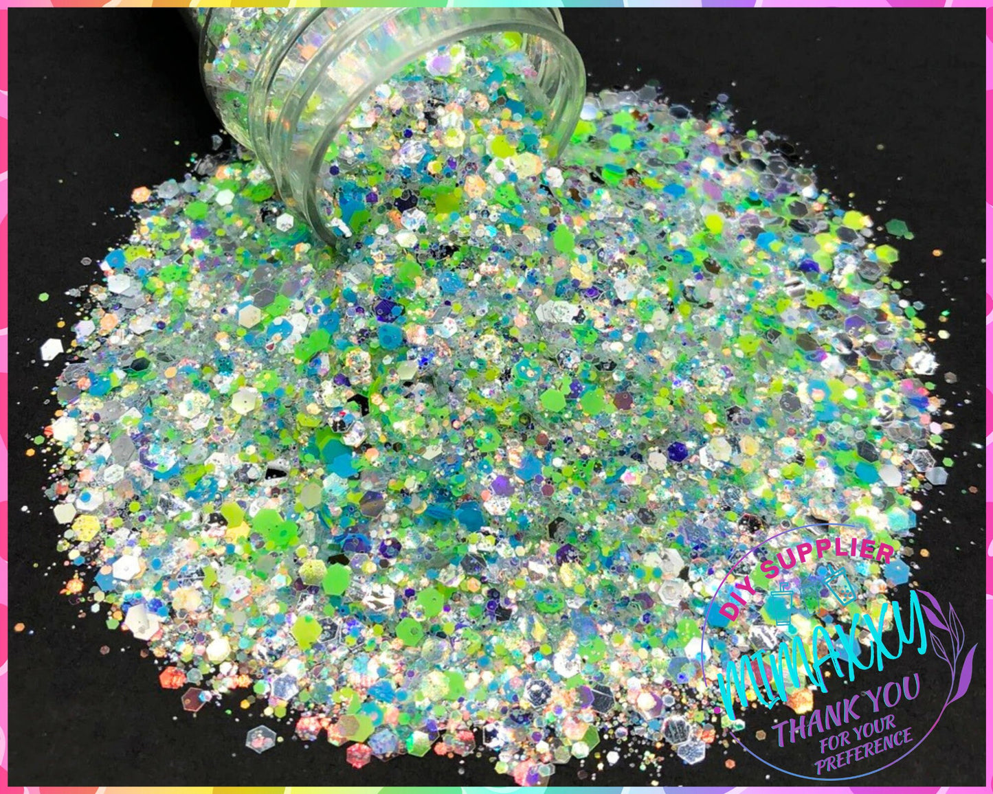 ICE ICE BABY , Chunky Glitter Mix, nail art, Cosmetic Glitter,Nail Art, Resin art,Snow Globe Tumbler,Craft, iridescent, 80, Mirror 003