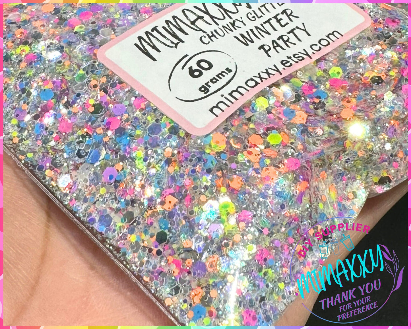 WINTER PARTY , Chunky Glitter Mix, nail art, Cosmetic Glitter,Nail Art, Resin art,Snow Globe Tumbler,Craft, iridescent, 80, Mirror 007